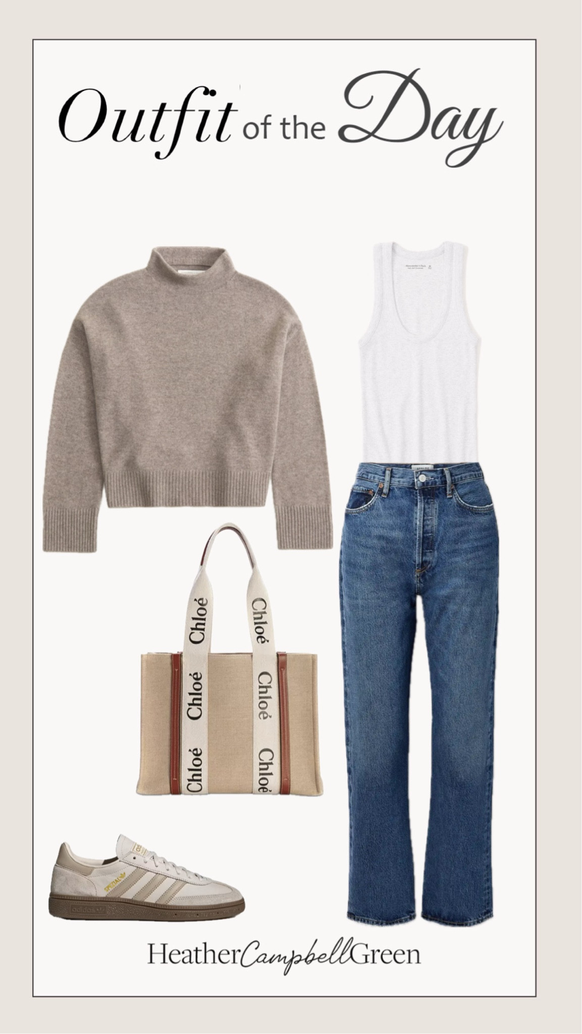 Outfit of the day cozy neutral cashmere mock neck sweater best selling super flattering straight leg jeans, timeless designer tote, best selling Adidas sneakers back in stock 1/2 size down perfect layering tank on sale 

#LTKSaleAlert #LTKCyberWeek #LTKHoliday