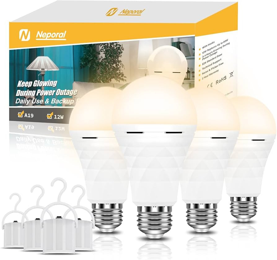 Neporal A19 Rechargeable Light Bulbs Emergency Light Bulb for Power Outages, Led Bulb 60 Watt Equ... | Amazon (US)