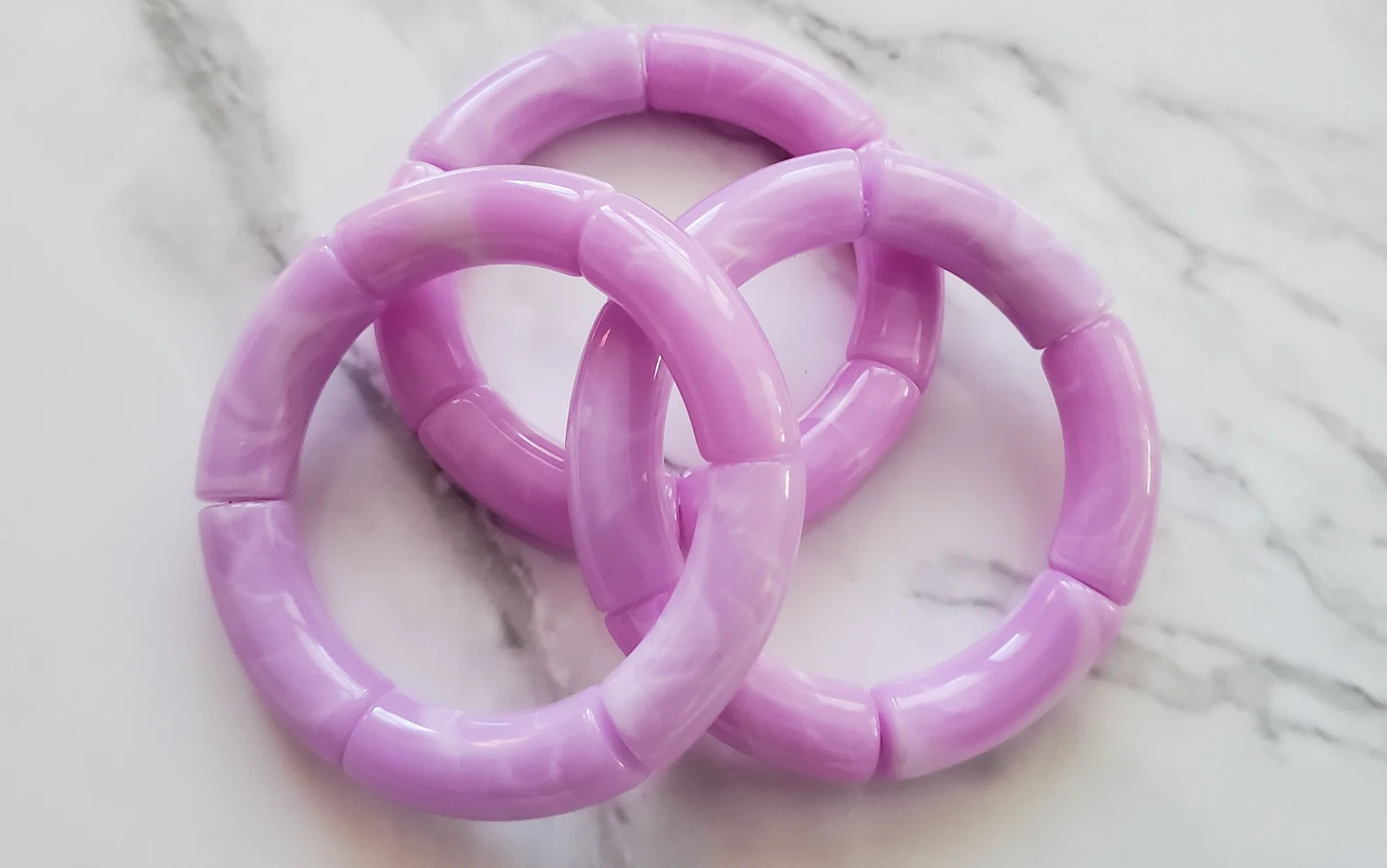 Acrylic Lucite Curved Tube Bamboo Bracelet Resin Lucite Thick Tube Beads Light Purple and White S... | Etsy (US)