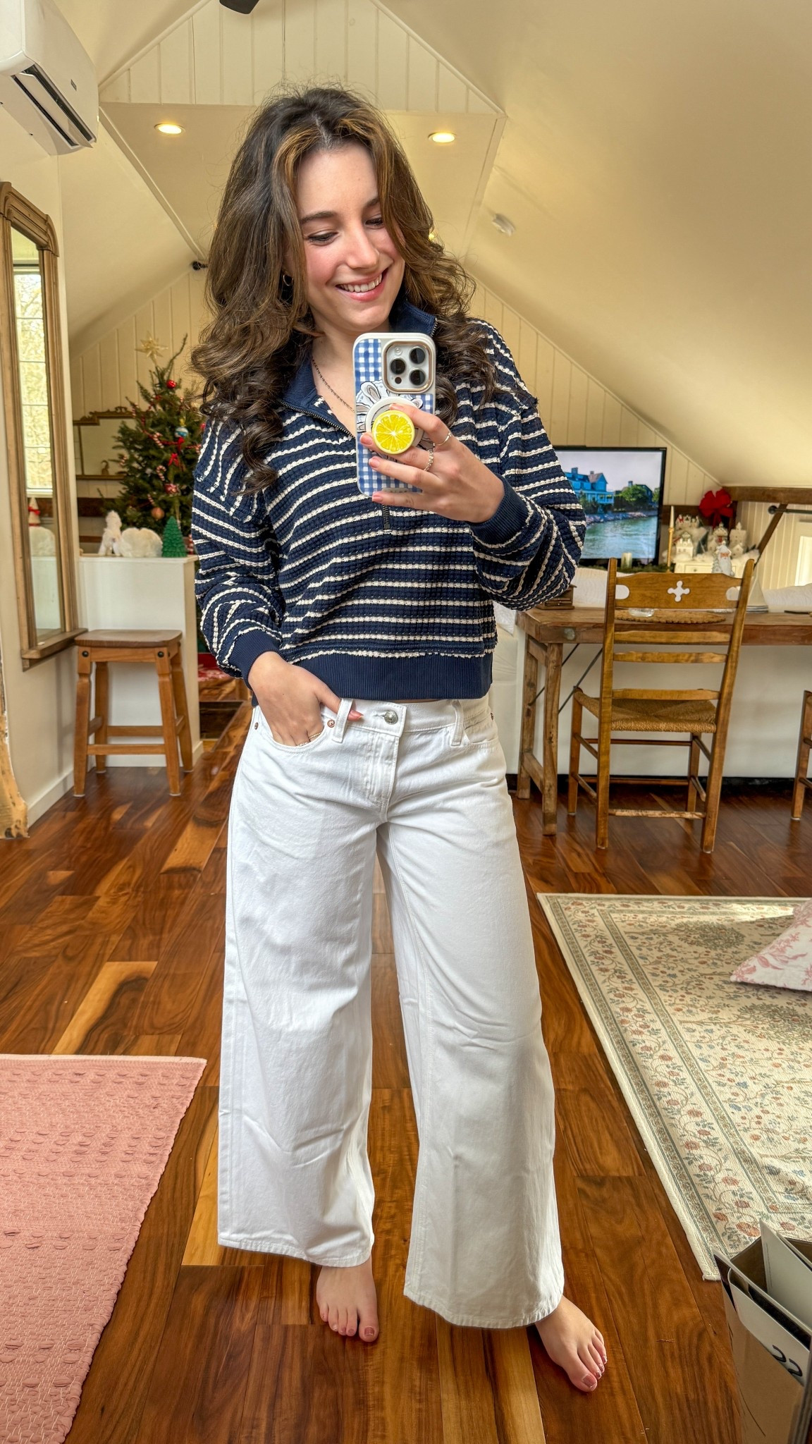 Coastal granddaughter outfit of the day! 🌊🤍

Blue half zip : XXS
White Barrel Jeans: 0 short 
I am 5 foot three ! 🌞

#LTKgrwm #LTKootd #LTKSeasonal