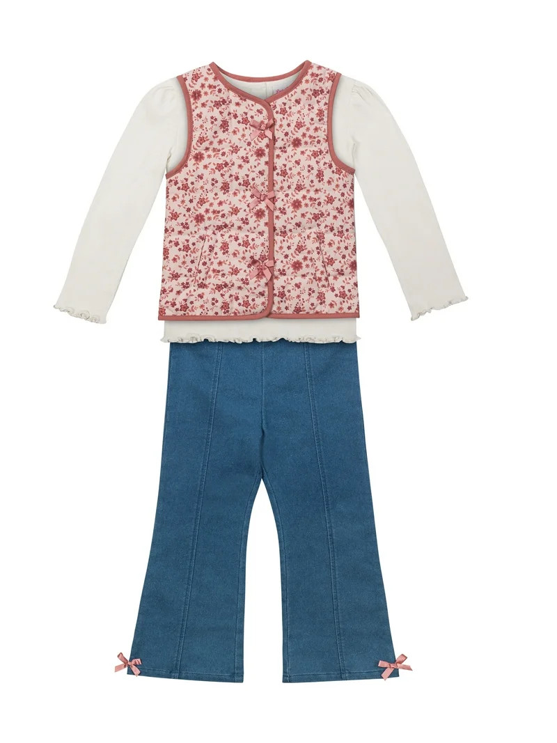 Little Lass Toddler Girl Vest, Tee, and Pant 3-Piece Set, Sizes 2T-4T | Walmart (US)