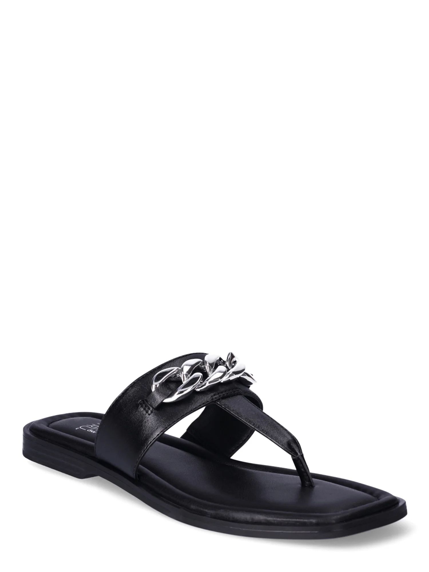 Time and Tru Women's T-Strap Sandals with Chain Accent | Walmart (US)