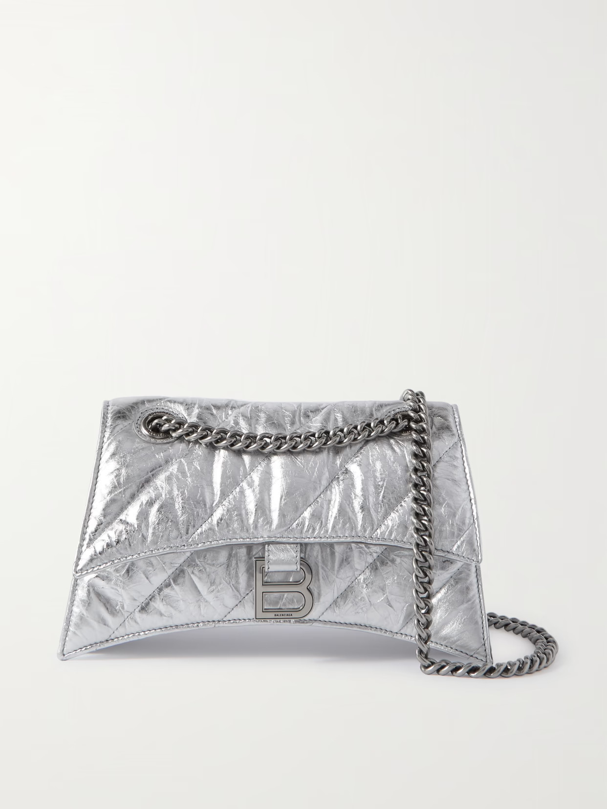 Balenciaga - Hourglass Quilted Metallic Crinkled-leather Shoulder Bag - Silver | NET-A-PORTER (US)