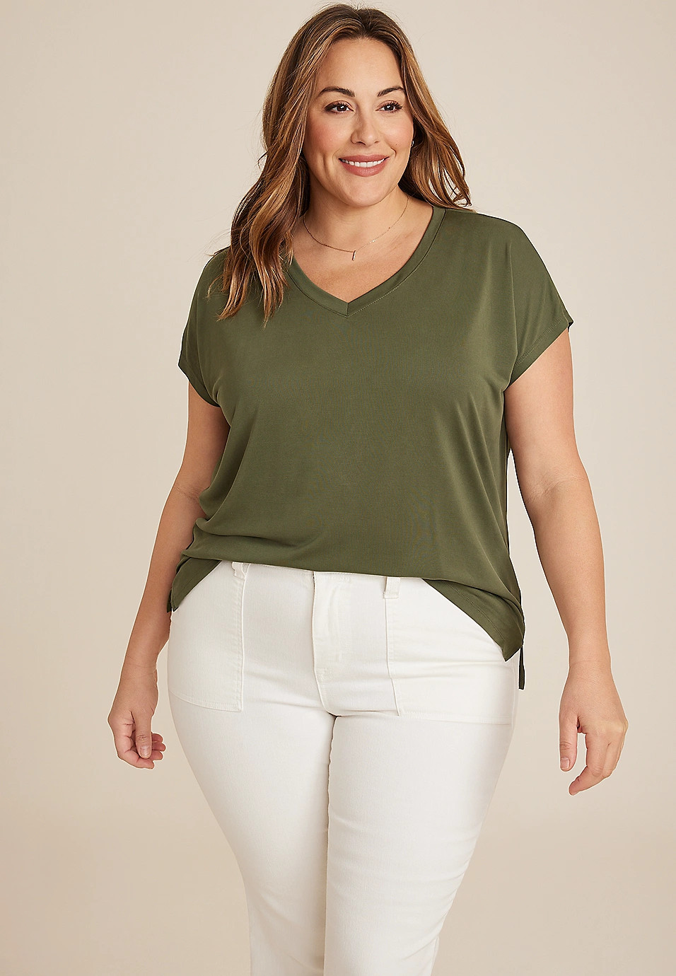 Plus Size 24/7 Fairhaven V Neck Dolman Tee | Maurices