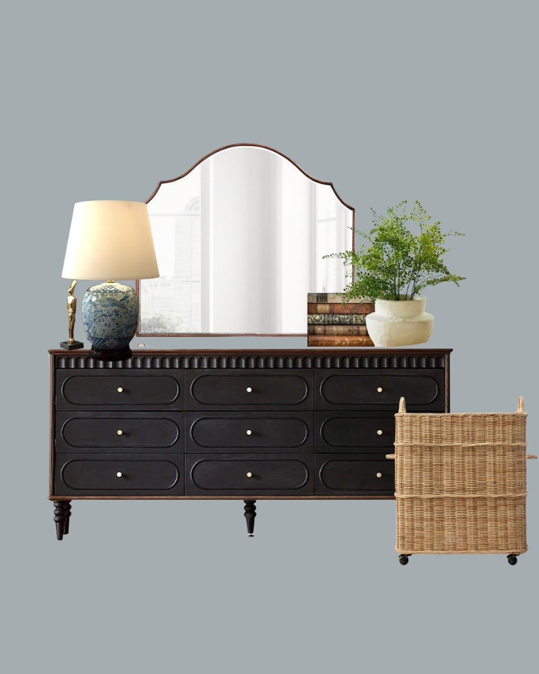 Completely obsessed with the feet on this dresser but will probably look to source something similar second hand. Here are the details for the dresser wall. ✨