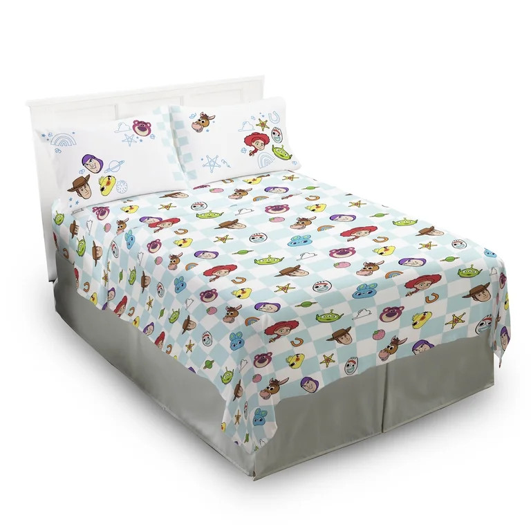 Toy Story Checkered Kids 4-Piece Sheet Set, Blue & White, Disney, Full Size | Walmart (US)