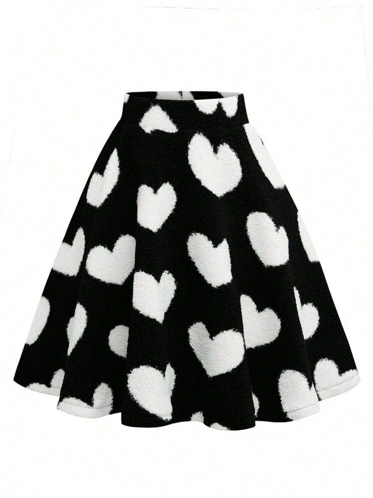 Plus Size Autumn/Winter Casual Heart Pleated Skirt | SHEIN