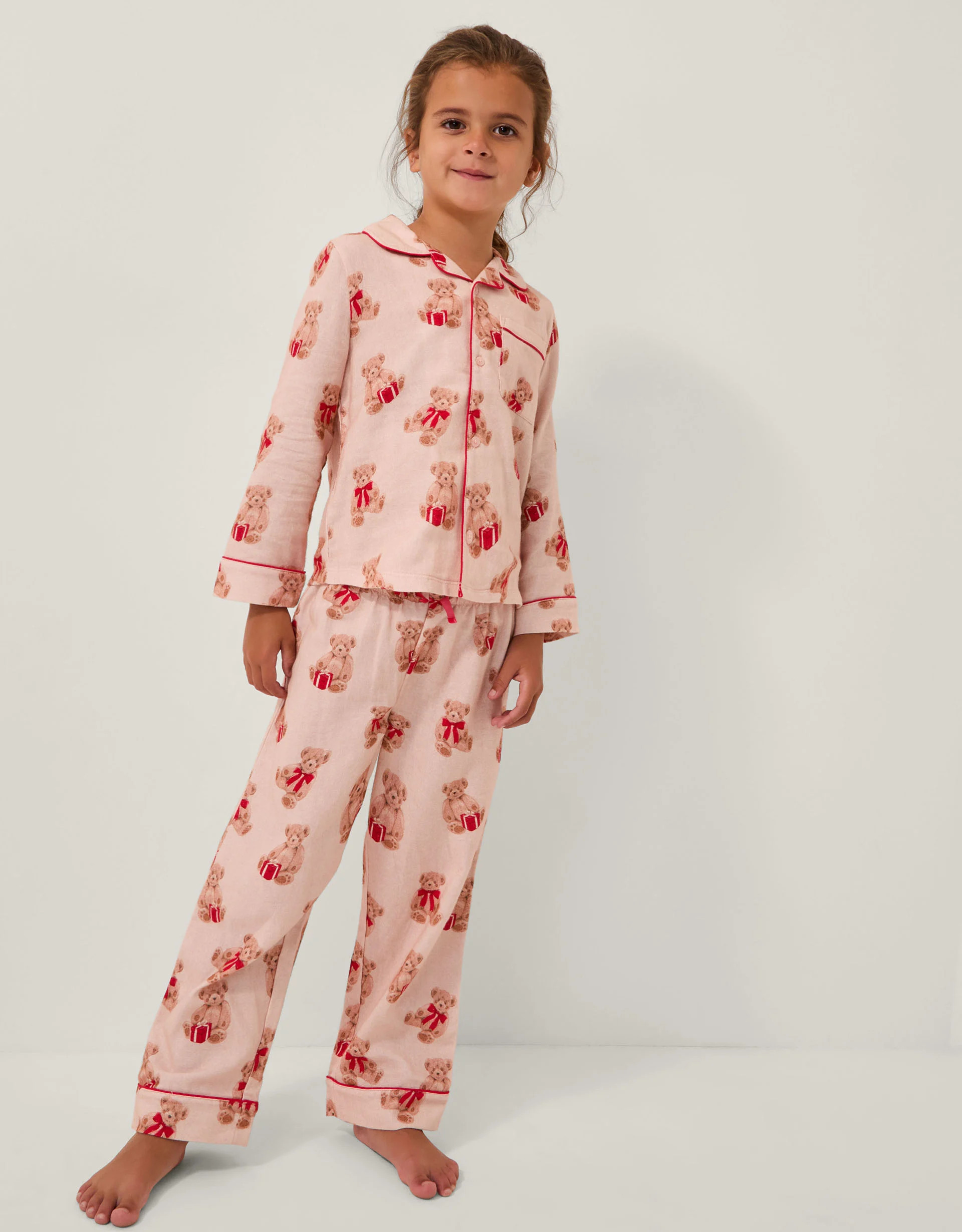 Teddy Bear Print Long Christmas Pyjamas Set Cream | Monsoon (UK)