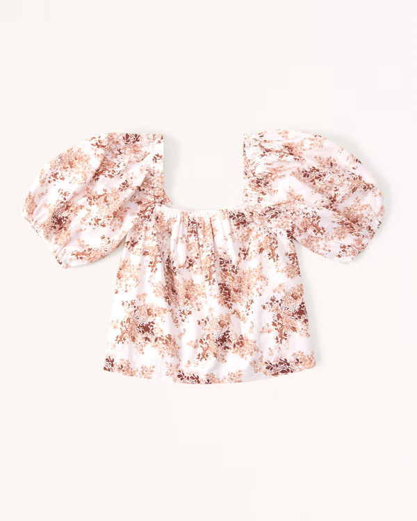 Linen-Blend Puff Sleeve Set Top | Abercrombie & Fitch (US)