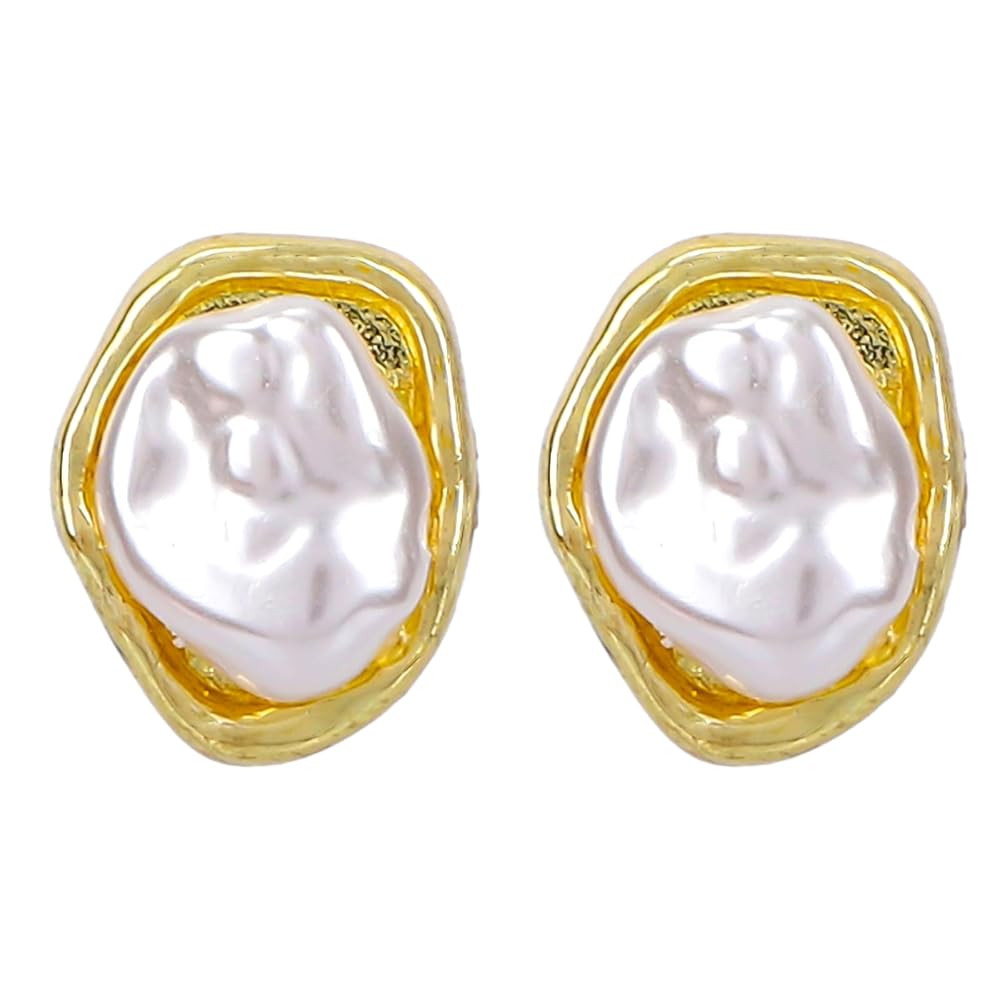 Baroque Pearl Stud Earrings for Women, Elegant Plated Irregular Chunky Big Studs, Gold Flat State... | Amazon (CA)