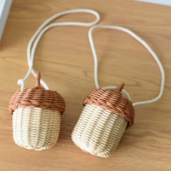 Set of 2 Rattan Baby Basket Acorn Shaped  Mini Wicker Acorn | Etsy | Etsy (US)