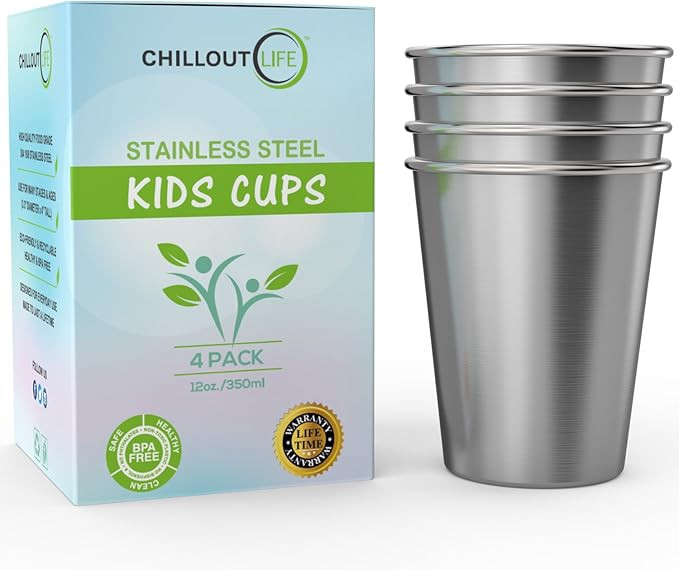 CHILLOUT LIFE Stainless Steel Cups for Kids and Adult 12 oz – Metal Kids Cups stackable for Hom... | Amazon (US)