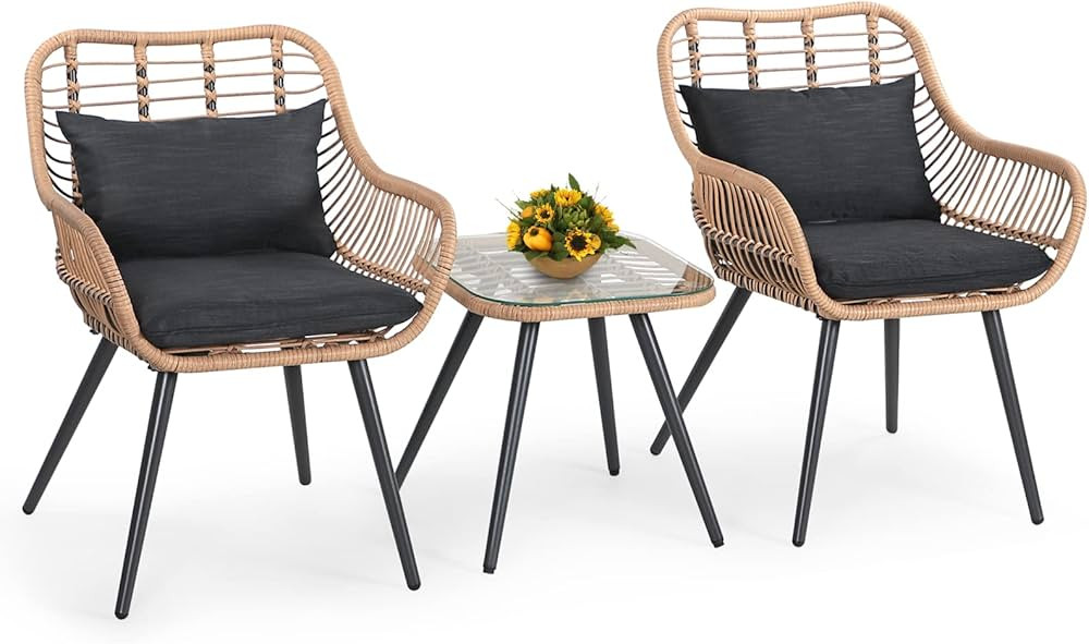 Verano Garden 3 Piece Patio Bistro Set, Outdoor Wicker Conversation Chair Sets Balcony Furniture,... | Amazon (US)