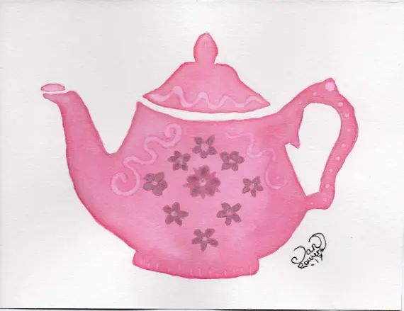Vintage Pink Teapot Watercolor Print Retro Kitchen Art - Etsy | Etsy (US)