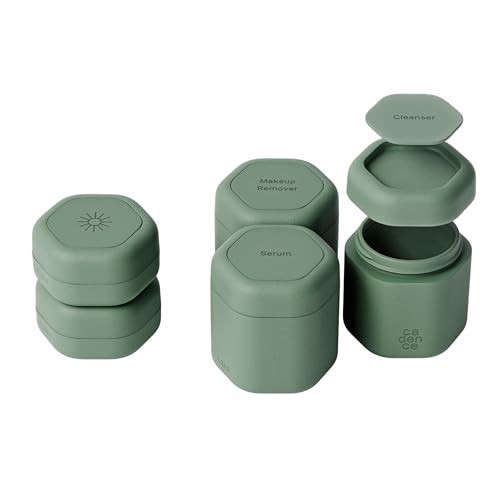 Cadence Travel Containers - Core Skincare Set - Magnetic Containers with Lids,2 Small (0.56oz) & 3 Medium (1.32oz) - Cleanser, Moisturizer, Serum, Makeup Remover & Sun Icon Labels - Eucalyptus | Amazon (US)