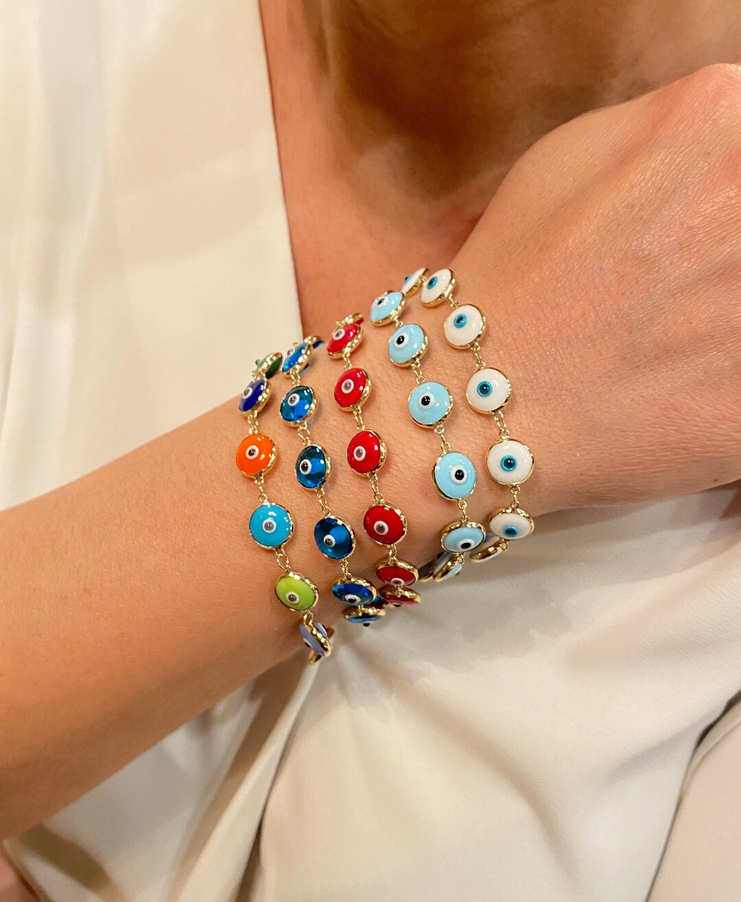 14K Evil Eye Bracelet 14K Gold Evil Eye Bracelet 14K Solid - Etsy | Etsy (US)