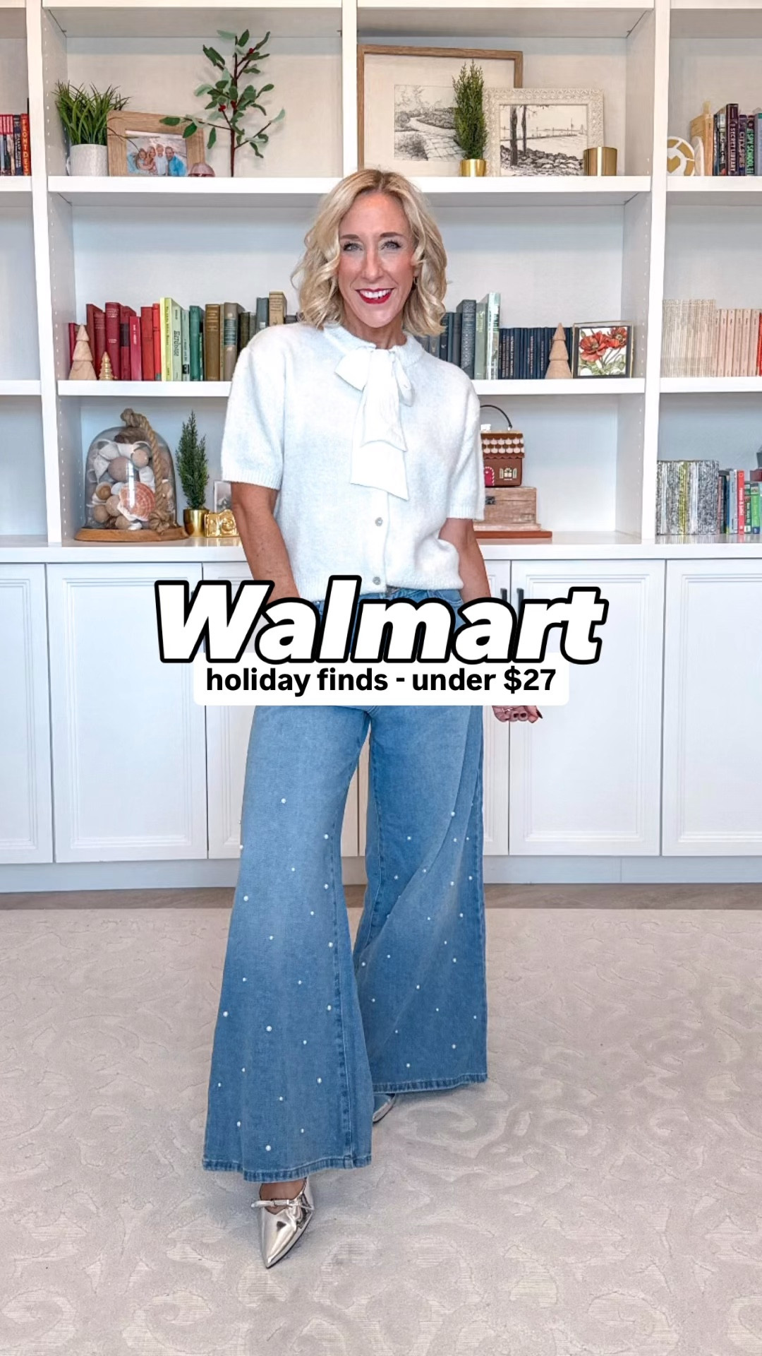 Walmart - holiday finds under $27! #walmartpartner

* Bow Cardigan w/ Short Sleeves - size XS. $24. 
* Baggy Wide Leg Jeans w/ Faux Pearls - size 0, but runs big, so I suggest sizing down. $30. Also is a lower rise.
1. Velvet Sweetheart Mini Dress - size XS. $24. 
2. Slingback Kitten Heels - tts. On sale $29.99.
3. Corduroy Shift Dress - size XS. On sale $11.99.
4. Rib Tee w/ Long Sleeves - size XS. $9.98. 5 colors.
5. Riding Boots - tts. On sale $26.62. 2 colors.
* Bow tights - size small. $6.97.
6. Turtleneck Sweater w/ Cable Sleeves - size XS. On sale $10. 5 colors. 
7. Flare High Rise Jeans - size 2 (could have done a 0). $25.
8. Pleated Sweater Mini Skirt - size XS. $24. 2 colors.
* Bow Brooch Set - $9.97. (set of 5 pins).
9. Cozy Yarn Cable Knit Hoodie Sweater - size Small. $24. 4 colors.
10. Cozy Yarn Wide Leg Cable Knit Sweater Pants - size XS. $22. 4 colors.
11. Suede Clog Slippers - tts (only comes in full sizes so size up if in between). On sale $9.99.

@walmartstyle #walmartstyle

#LTKHoliday #LTKSeasonal #LTKSaleAlert