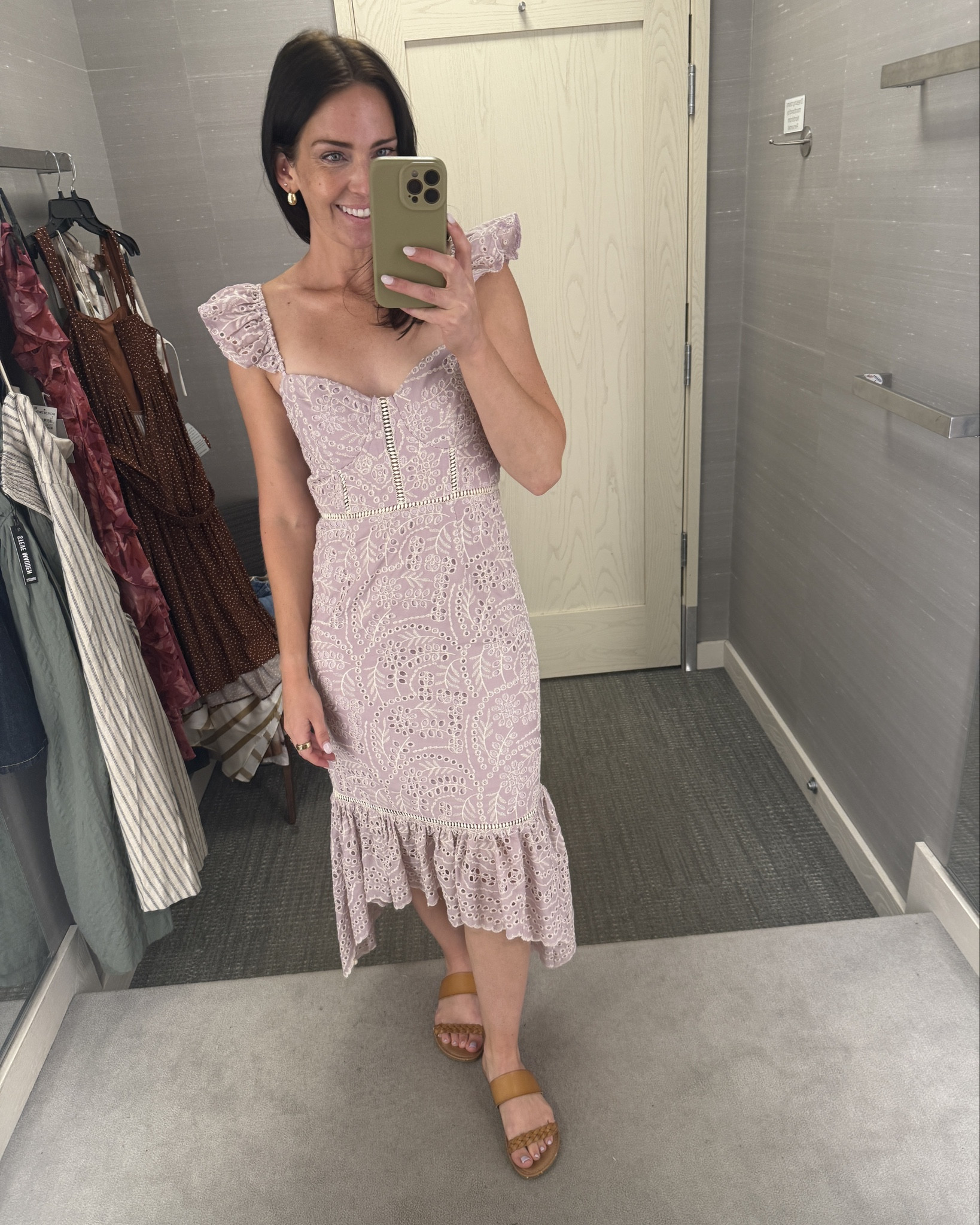 The way this dress makes me feel like a goddess! Fits TTS and doesn’t hug in any one spot. The straps are adjustable to find your perfect fit, and the lace material looks elegant while still being very lightweight.