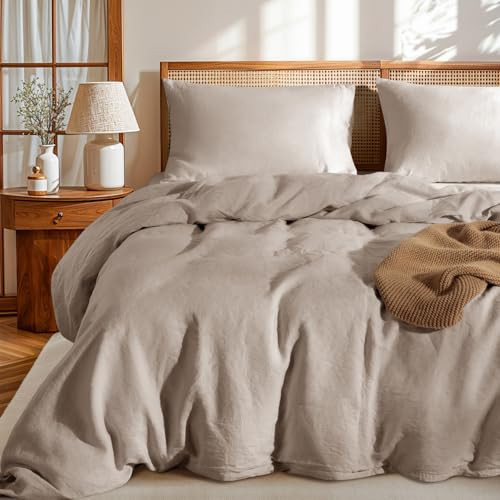 LBRO2M 100% France Linen Duvet Cover Set Queen Size 3 Pcs Natural Flax Comforter Cover with Zipper Closure 2 Pillowcase Breathable Duvet Cover (Linen Queen) | Amazon (US)