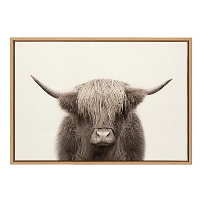 Neutral Highland Cow Framed Canvas Print, 23x33, Brown, Medium | Kirkland's Home | Kirklands
