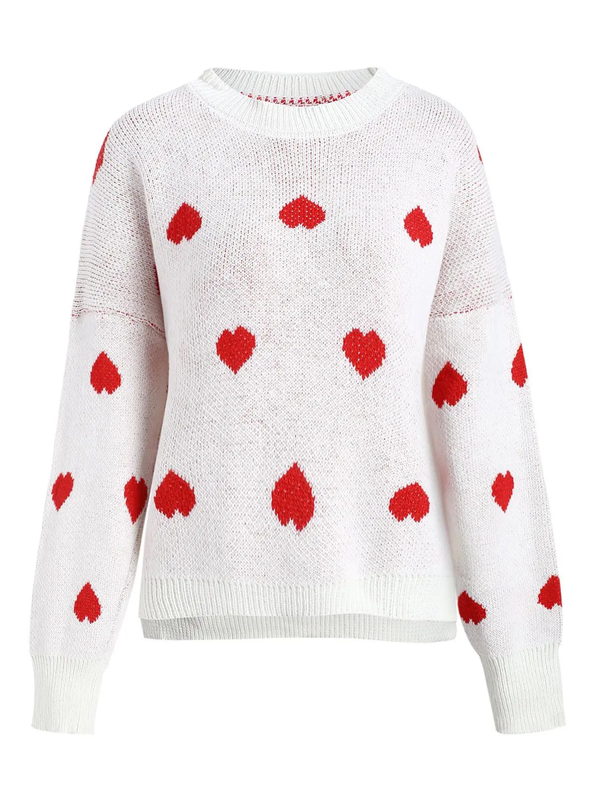 Heart Pattern Drop Shoulder Sweater | Rosegal US