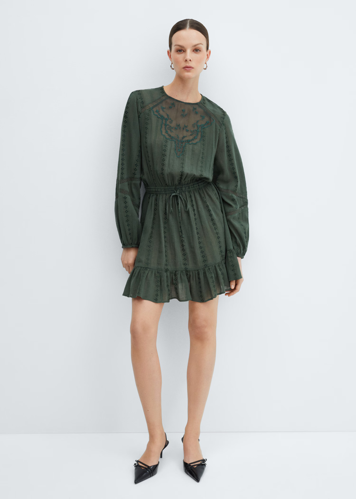 Puff-sleeved embroidered dress | MANGO (US)