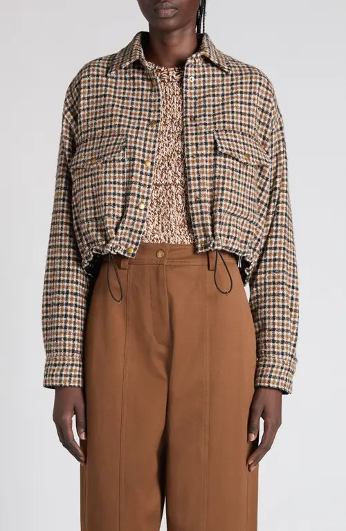 Moncler Houndstooth Wool Blend Blouson Jacket in Brown/Beige Check at Nordstrom, Size 4 Us | Nordstrom