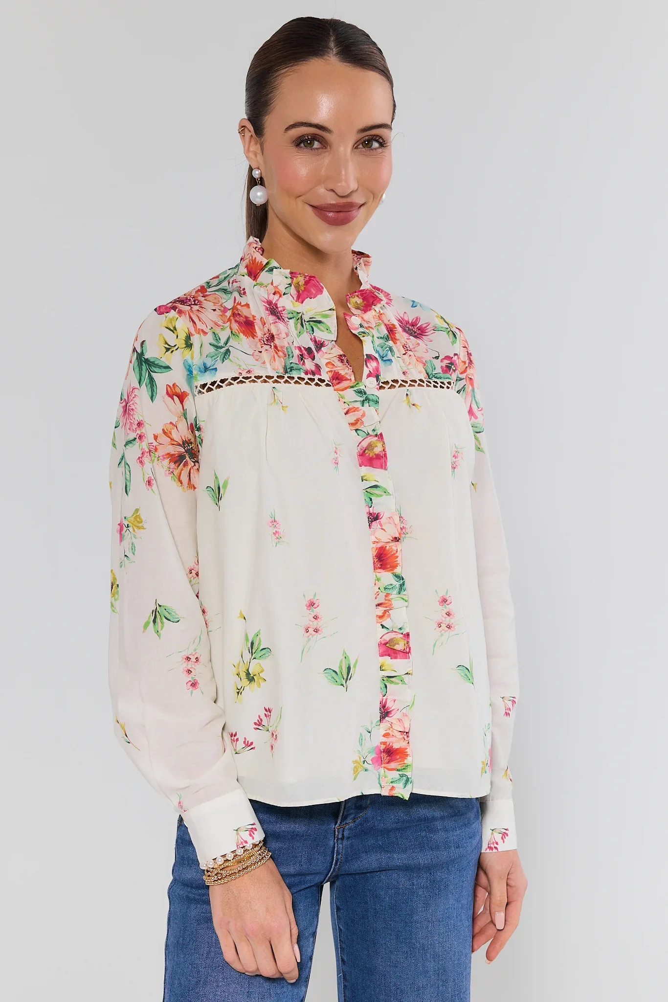 Gretchen Multi Floral Button Up Top | Avara