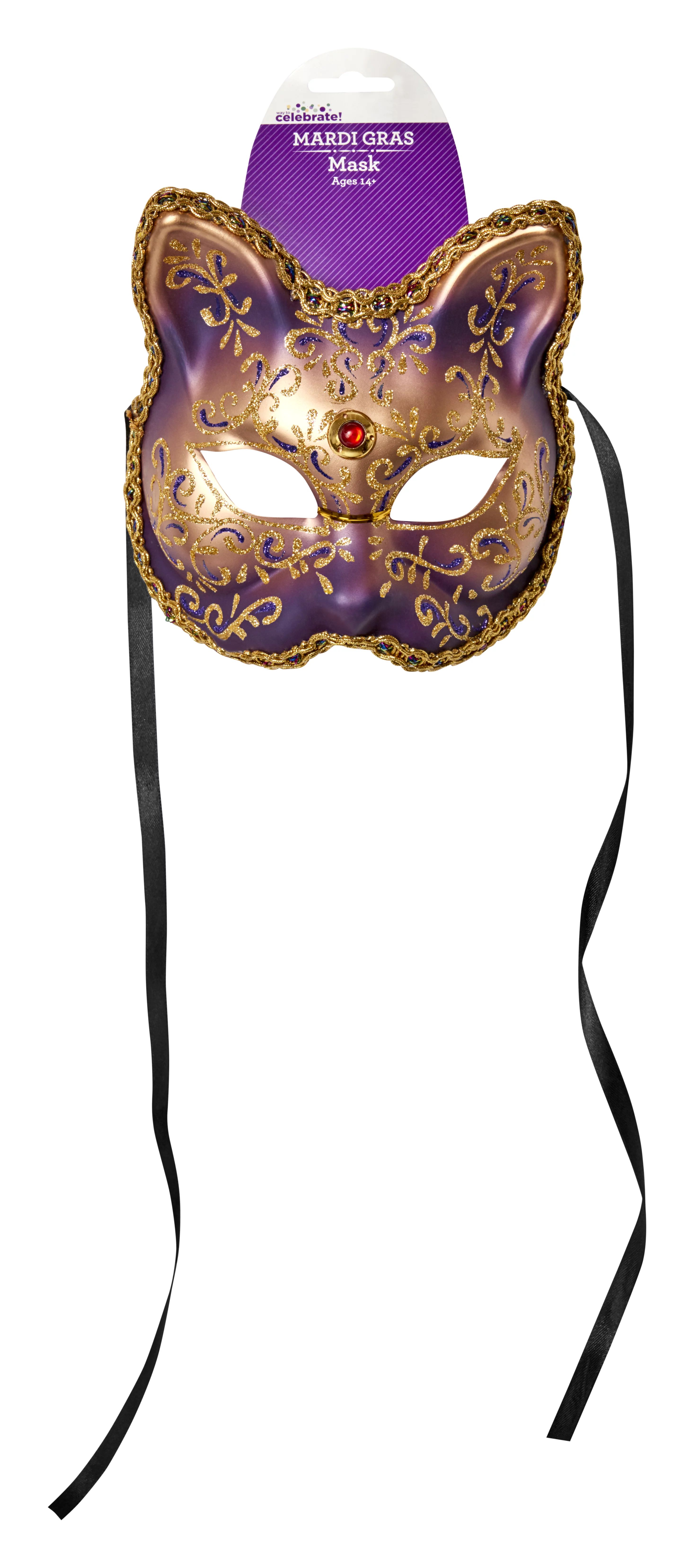 Madri Gras Way to Celebrate Purple Cat Mask | Walmart (US)