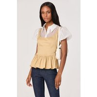 ASTR the Label | Carrington Mixed Media Layered Peplum Top in Khaki white | Size L | ASTR The Label (US)