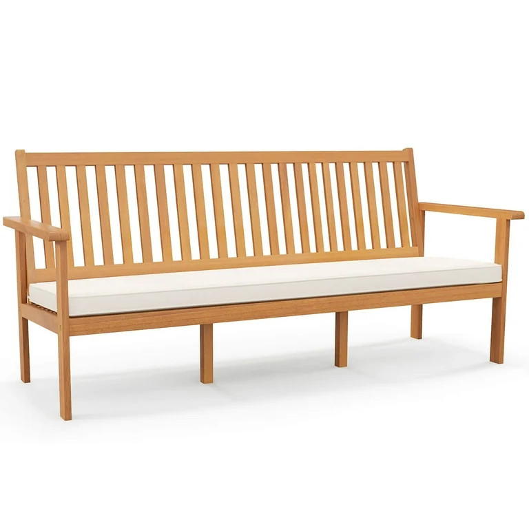 Costway Outdoor 3-Seat Wood Bench 64 Inches Extra Long Acacia Chair with Seat Cushion | Walmart (US)