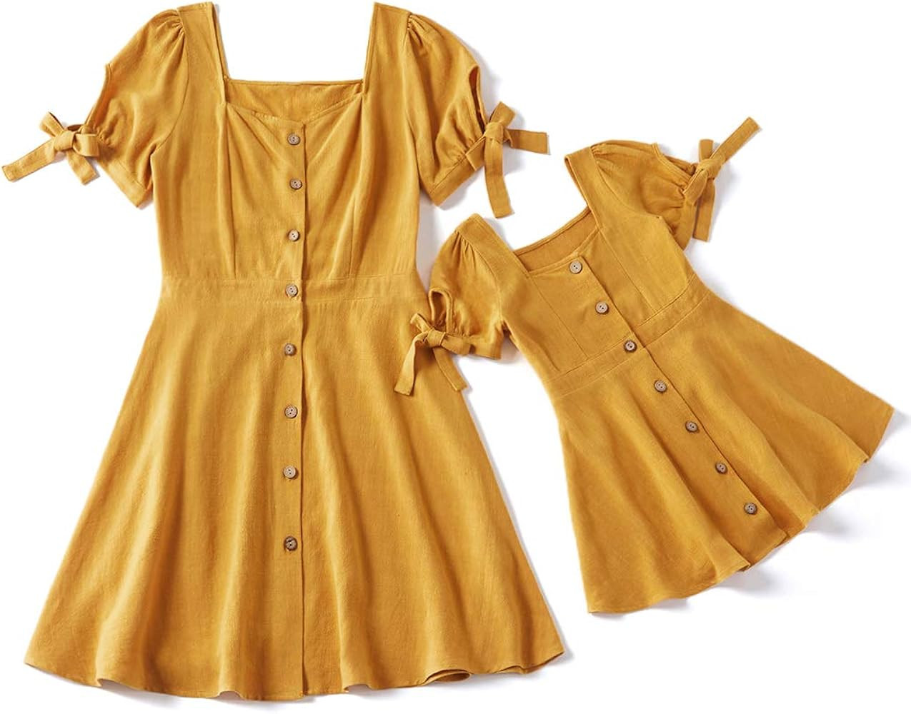 IFFEI Mommy and Me Matching Dress Short Sleeve Orange Summer Dress for Mother and Daughter | Amazon (US)