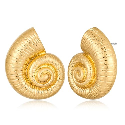 LILIE&WHITE Worn Gold Conch Shell Stud Earrings - Seashell Nautical Jewelry For Women - Sea Life Beach Summer Earrings | Amazon (US)