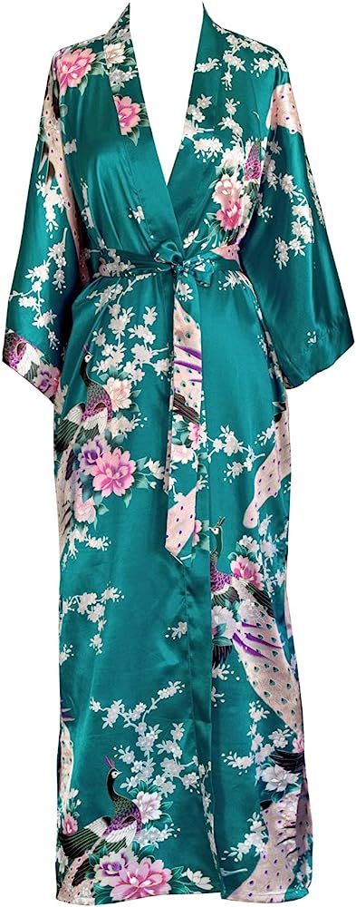 Women's Kimono Robe Long - Peacock & Blossoms | Amazon (US)