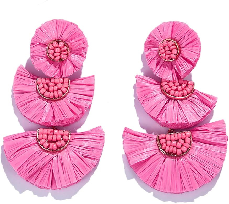 Bohemian Statement Earrings - Lightweight Tiered Raffia Beaded Earrings Drop Dangle Gifts for Wom... | Amazon (US)