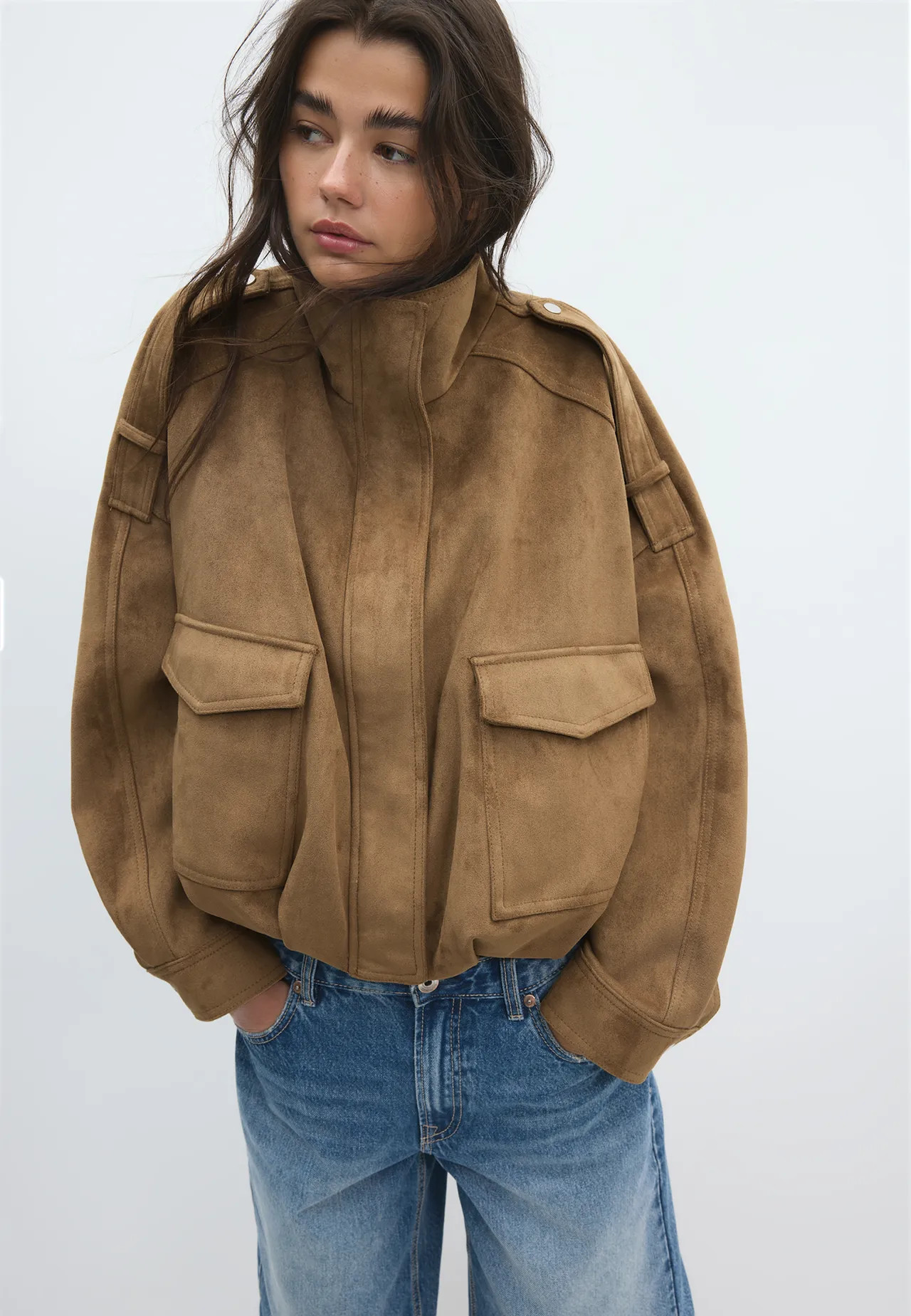 Oversize faux suede jacket | Stradivarius (UK)