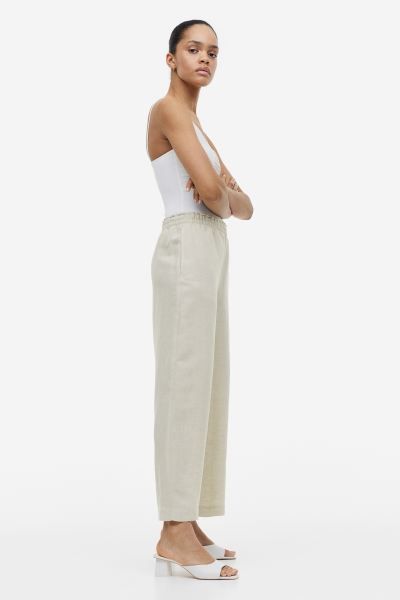 Cropped linen-blend trousers | H&M (UK, MY, IN, SG, PH, TW, HK)