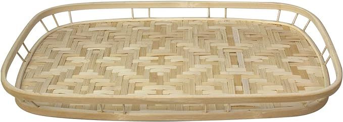 Bamboo Wicker Serving Trays with Handles, Handwoven Coffee Trays for Coffee, Breakfast, Bread, Fo... | Amazon (UK)
