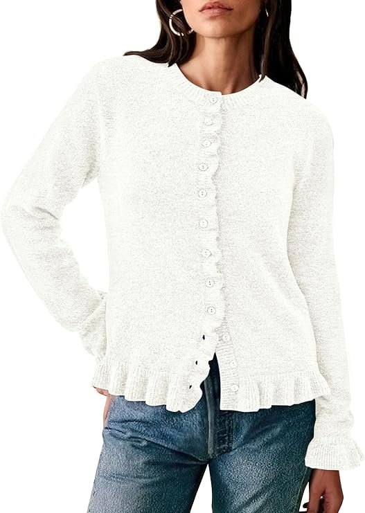 PRETTYGARDEN Womens Fall Button Down Cardigans Chunky Knit Ruffle Open Front Cropped Cardigan Swe... | Walmart (US)