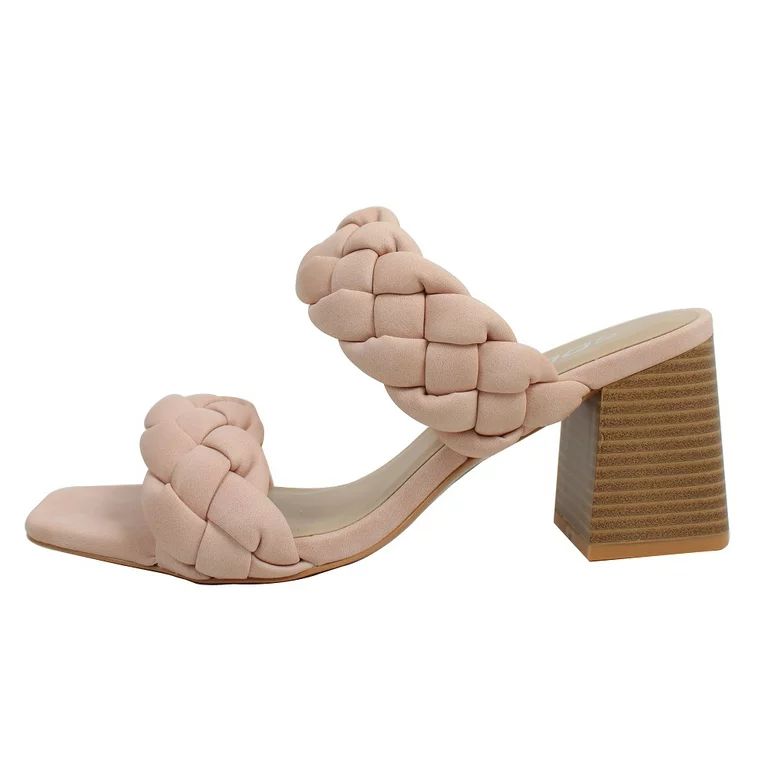 Soda Women's Braided Open Toe Double Strap Stacked Heels, Pink, 9 M US | Walmart (US)