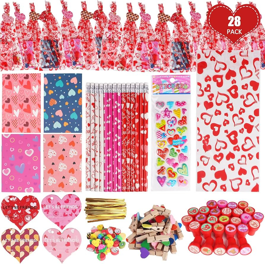 CAKKA Valentines Day Gifts for Kids, 28Pack 252PCS Classroom Exchange Stationery Gift Set with Ca... | Amazon (US)