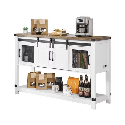 VEVOR Coffee Bar Cabinet, 47.3 x 15.7 x 32.7 in Farmhouse Coffee Bar Cabinet with 4-Tier Storage, Coffee Bar Table with Barn Doors, White | Target