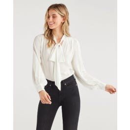V Neck Tie Blouse in Optic White | 7 For All Mankind
