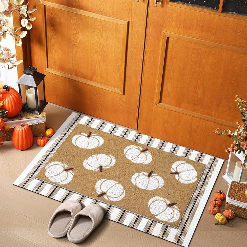 2 Pcs Fall Doormats Welcome Outdoor Door Mats Layered Neutral Pumpkin Front Door Rugs Non Slip Fl... | Amazon (US)