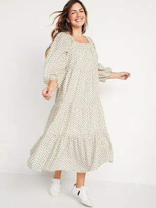 Long-Sleeve Button-Down Tiered Midi Swing Dress for Women | Old Navy (US)
