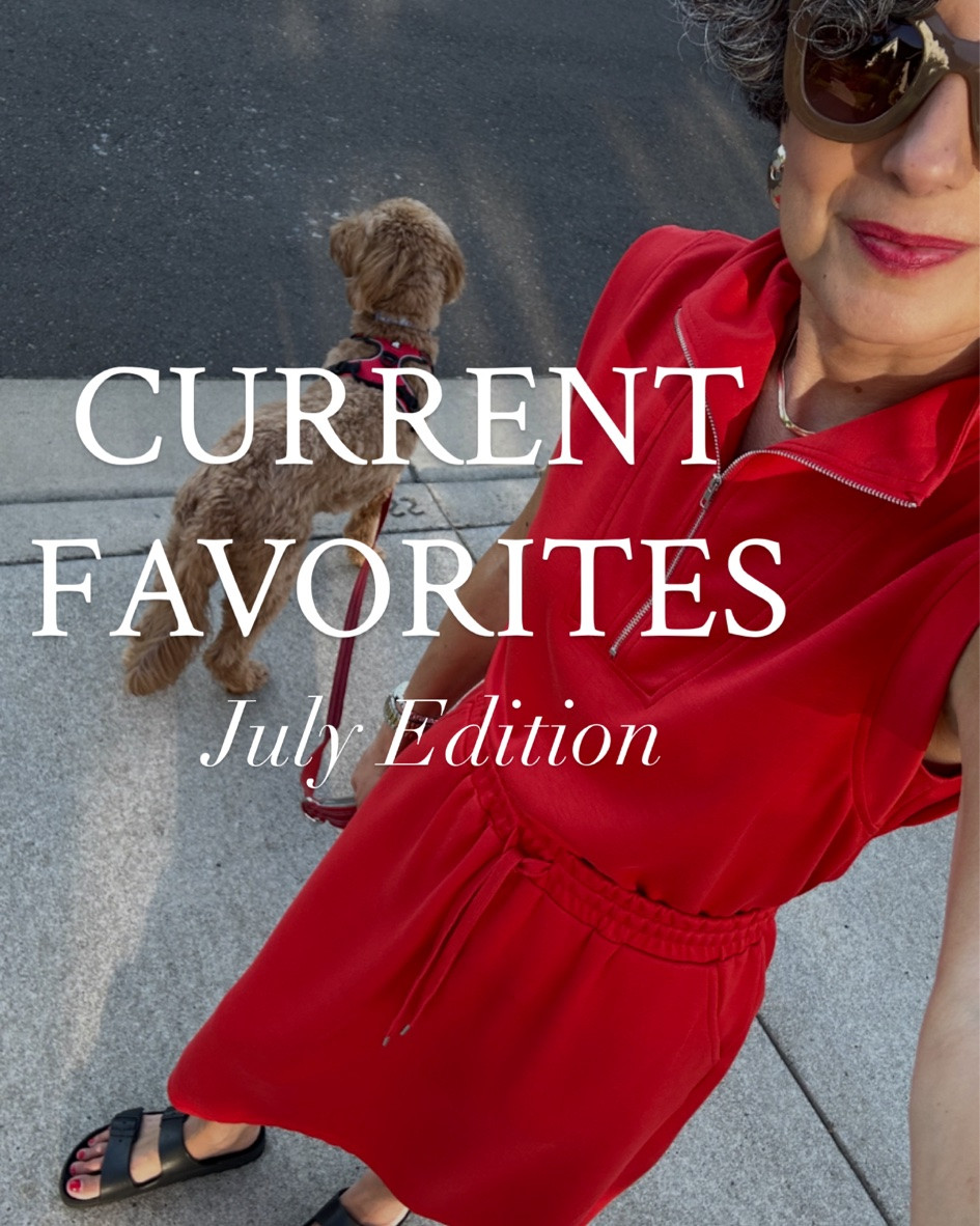 July Favorites! Things I’ve been loving this month. 🥰
.
Wearing a medium in striped skirt set, red set, and lace pants. Wearing a small in satin jacket, black dress, and sweatshirt.