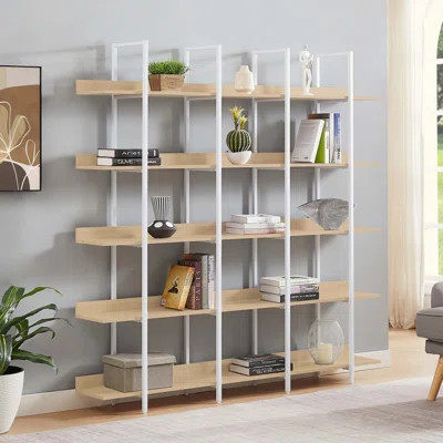 5 Tier Bookcase Home Office Open Bookshelf, Vintage Industrial Style Shelf, MDF Board, White Metal Frame | Wayfair North America