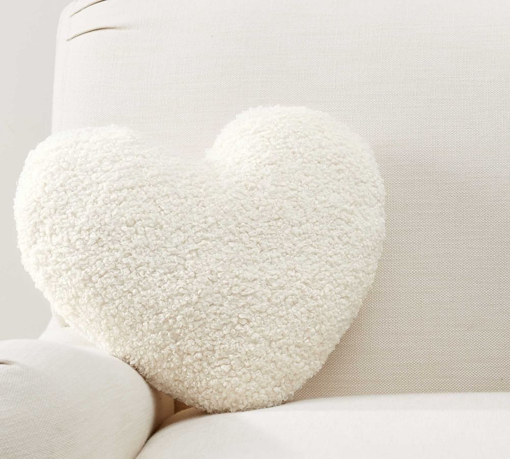 Cozy Teddy Faux Fur Heart Shaped Pillow, 15 x 16", Ivory | Pottery Barn (US)