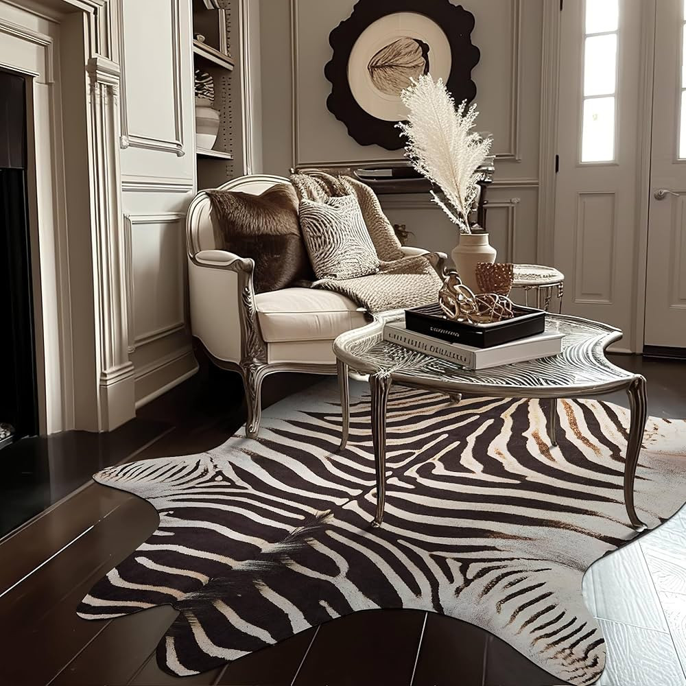 jinchan Zebra Print Area Rug Faux Skin Cowhide Animal Design Mat Faux Suede Indoor Floorcover for... | Amazon (US)