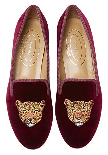Journey West Women's Velvet Loafer Flat with Embroidery Smoking Slippers Slip on Shoes for Women Leopards | Amazon (US)